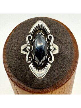 VTG Solid Sterling Silver 925 Navajo Style Hematite Statement Ring Size 6.5